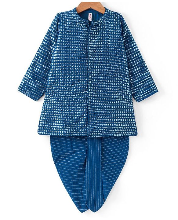 Babyhug Full Sleeves Sequined  Embroidered Kurta with Lurex  Dhoti Set - Teal Blue