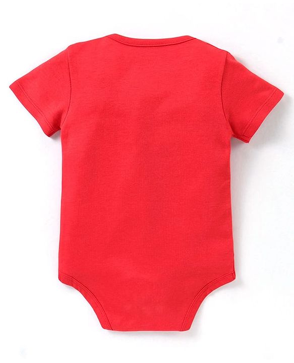 Babyhug Disney Interlock Knit Half Sleeves Onesies with Mickey Mouse Graphics - Red
