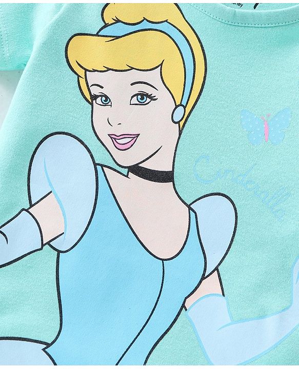 Babyhug Disney Interlock Knit Half Sleeves Onesie with Disney Princess Graphics - Blue