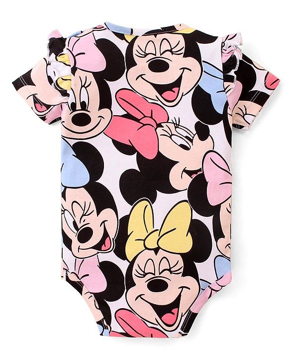 Babyhug Disney Interlock Cotton Knit Half Sleeves Onesie with Minnie Mouse Print - White