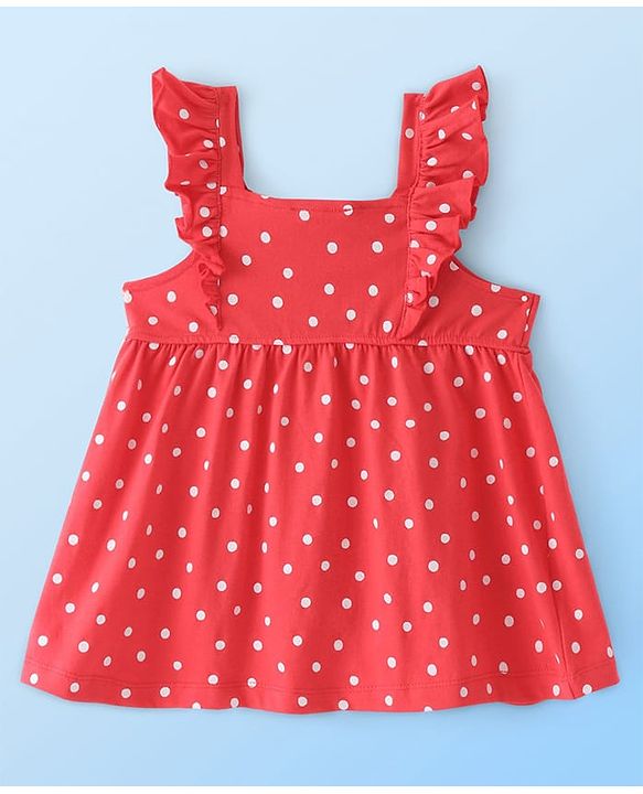 Babyhug Cotton Knit Frock with Half Sleeves T-Shirt & Headband Polka Dot & 101 Dalmatians Print - Red