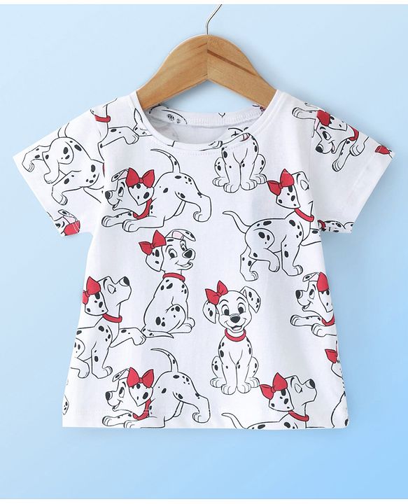 Babyhug Cotton Knit Frock with Half Sleeves T-Shirt & Headband Polka Dot & 101 Dalmatians Print - Red