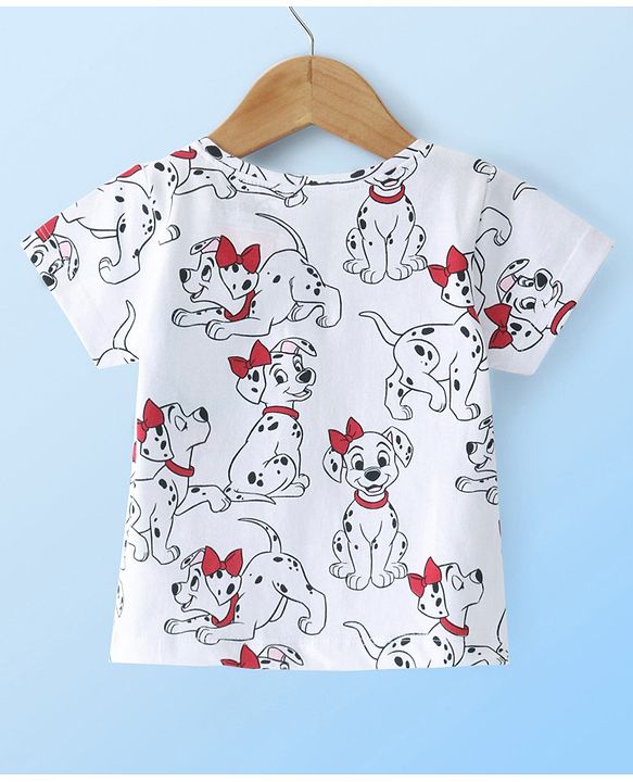 Babyhug Cotton Knit Frock with Half Sleeves T-Shirt & Headband Polka Dot & 101 Dalmatians Print - Red