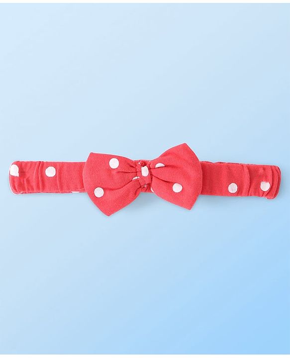 Babyhug Cotton Knit Frock with Half Sleeves T-Shirt & Headband Polka Dot & 101 Dalmatians Print - Red