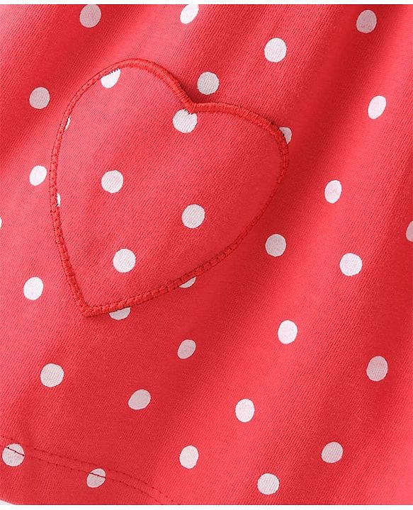 Babyhug Cotton Knit Frock with Half Sleeves T-Shirt & Headband Polka Dot & 101 Dalmatians Print - Red