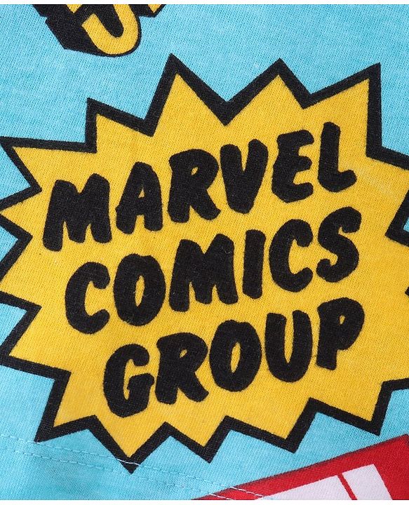 Pine Kids Marvel Single Jersey Half Sleeves T-Shirt with Marvel Text Print - Blue