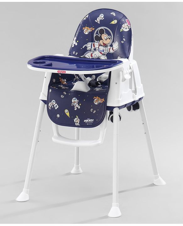 Babyhug Disney Mickey & Friends Space Theme 3 in 1 Comfy High Chair - Blue| High Chair, Feeding Chair & Booster Chair| Adjustable Double Food Tray| Removable PU Leather Seat| Safety Harness| Removable Footrest