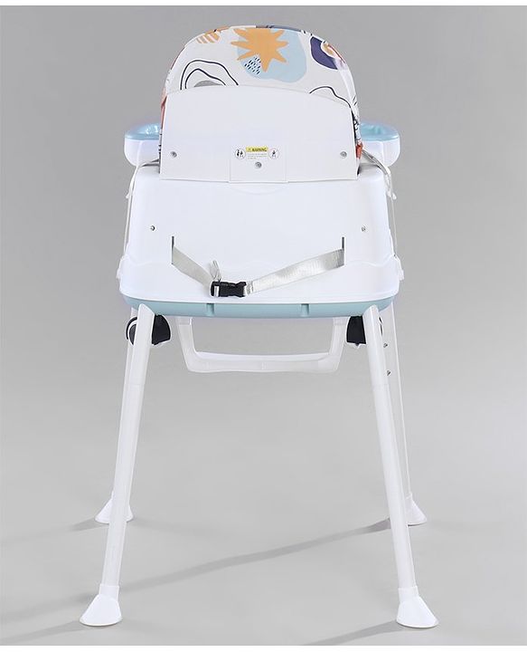 Babyhug 3 in 1 Comfy High Chair with Printed Cushion - White| High Chair, Feeding Chair & Booster Chair| Adjustable Double Food Tray| Removable PU Leather Seat| Safety Harness| Removable Footrest
