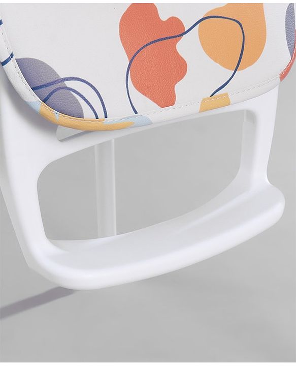 Babyhug 3 in 1 Comfy High Chair with Printed Cushion - White| High Chair, Feeding Chair & Booster Chair| Adjustable Double Food Tray| Removable PU Leather Seat| Safety Harness| Removable Footrest