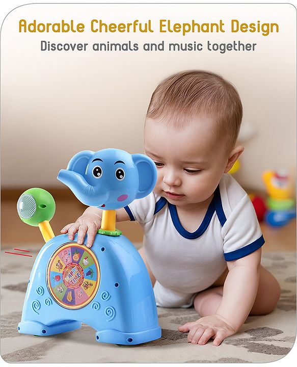 Babyhug Musical Light & Sound Elephant Piano with 5 Modes of Animal Sound - Blue