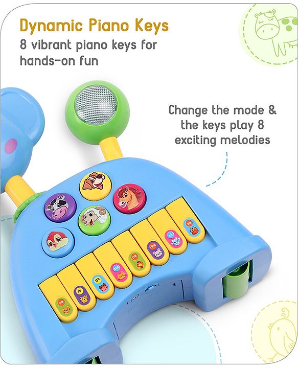Babyhug Musical Light & Sound Elephant Piano with 5 Modes of Animal Sound - Blue