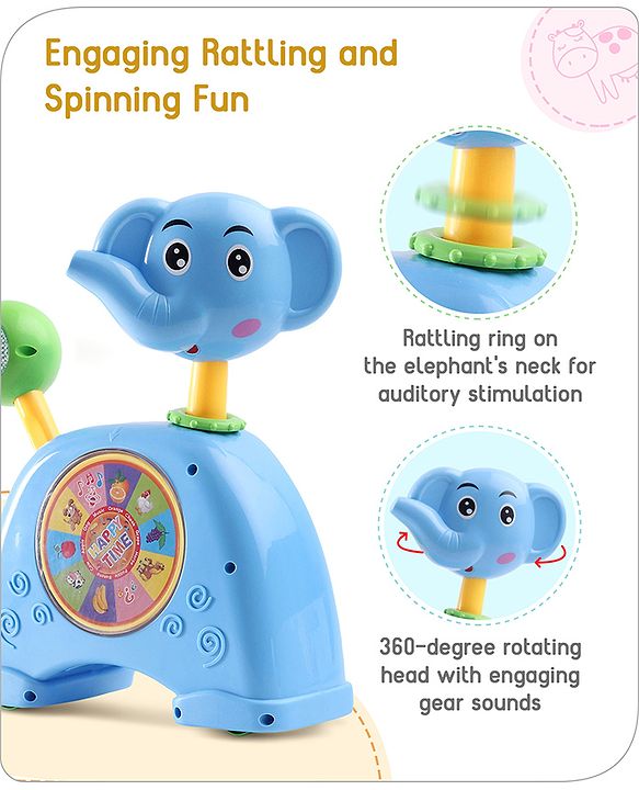 Babyhug Musical Light & Sound Elephant Piano with 5 Modes of Animal Sound - Blue