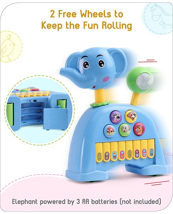 Babyhug Musical Light & Sound Elephant Piano with 5 Modes of Animal Sound - Blue