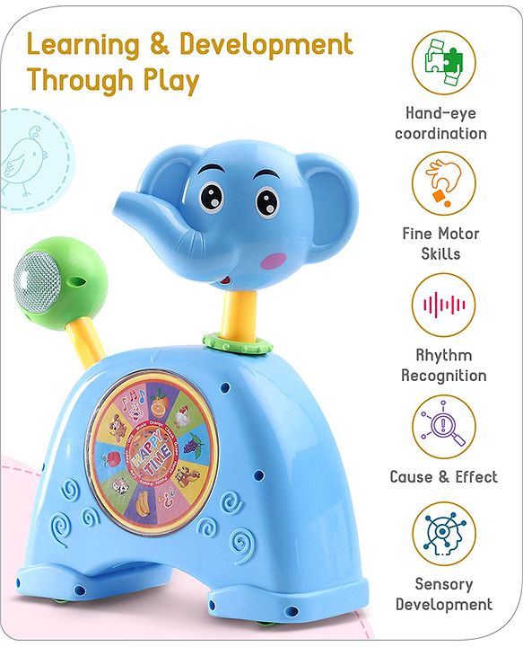 Babyhug Musical Light & Sound Elephant Piano with 5 Modes of Animal Sound - Blue