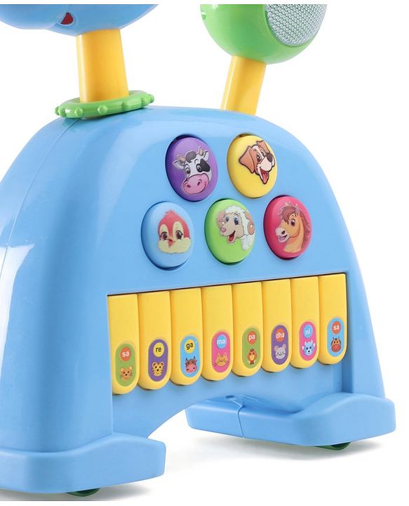 Babyhug Musical Light & Sound Elephant Piano with 5 Modes of Animal Sound - Blue