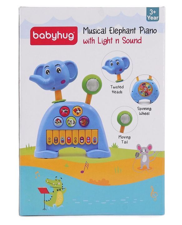 Babyhug Musical Light & Sound Elephant Piano with 5 Modes of Animal Sound - Blue