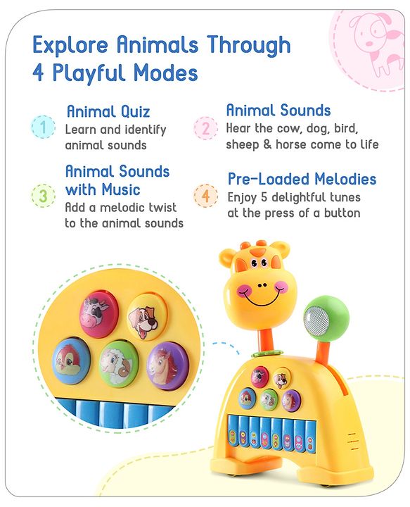 Babyhug Musical Light & Sound Elephant Piano with 5 Modes of Animal Sound - Blue