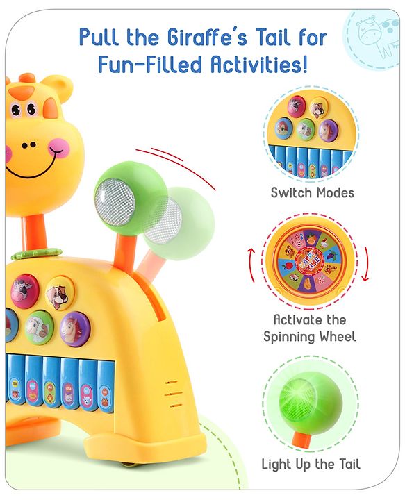 Babyhug Musical Light & Sound Elephant Piano with 5 Modes of Animal Sound - Blue