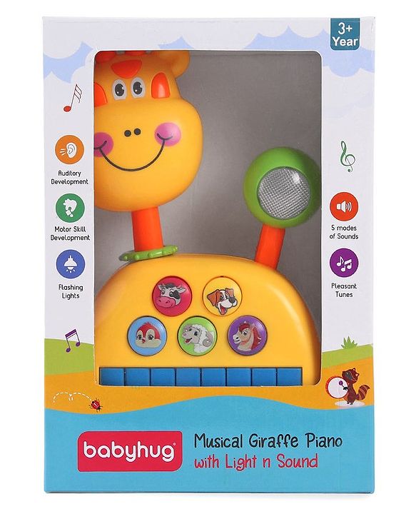 Babyhug Musical Light & Sound Elephant Piano with 5 Modes of Animal Sound - Blue