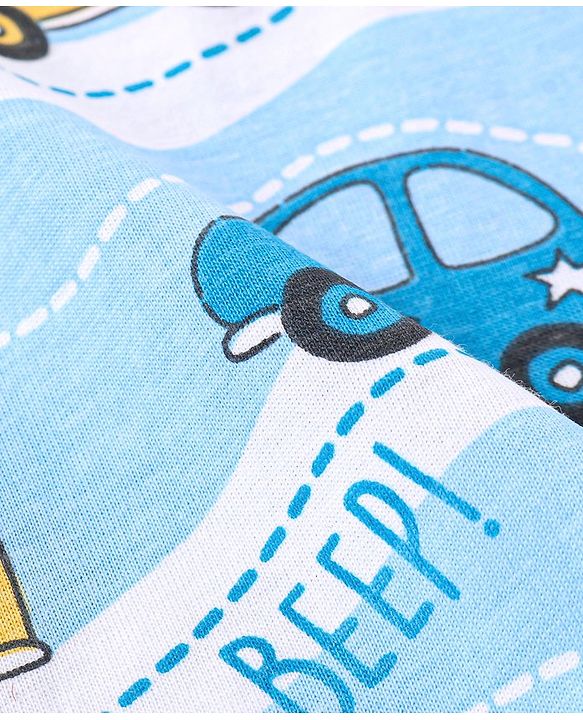 Babyhug Single Jersey Knit Half Sleeves Night Suit Vehicle Print - Blue