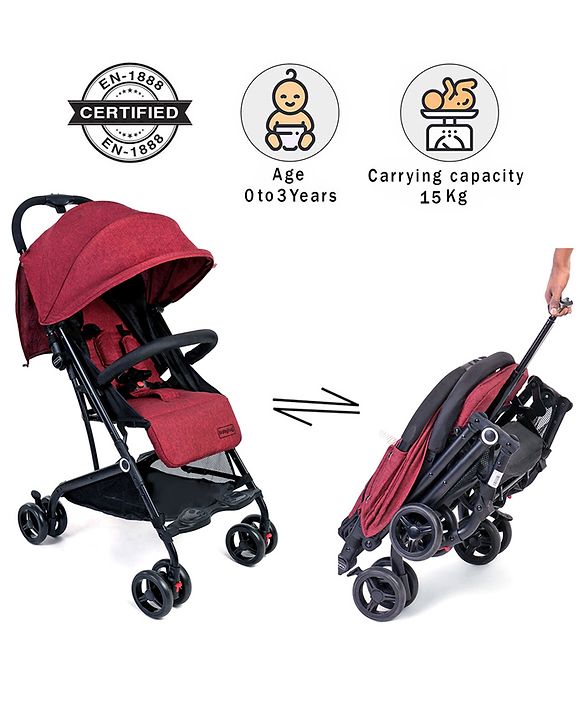 Babyhug Easy Travel Cabin Stroller With Z-Fold & Trolley Handle - Grey| Air Cabin Friendly| Swivel Wheel with Lock| Rear Wheels with Brake| Adjustable Leg Rest| Adjustable Canopy| Reclining Backrest