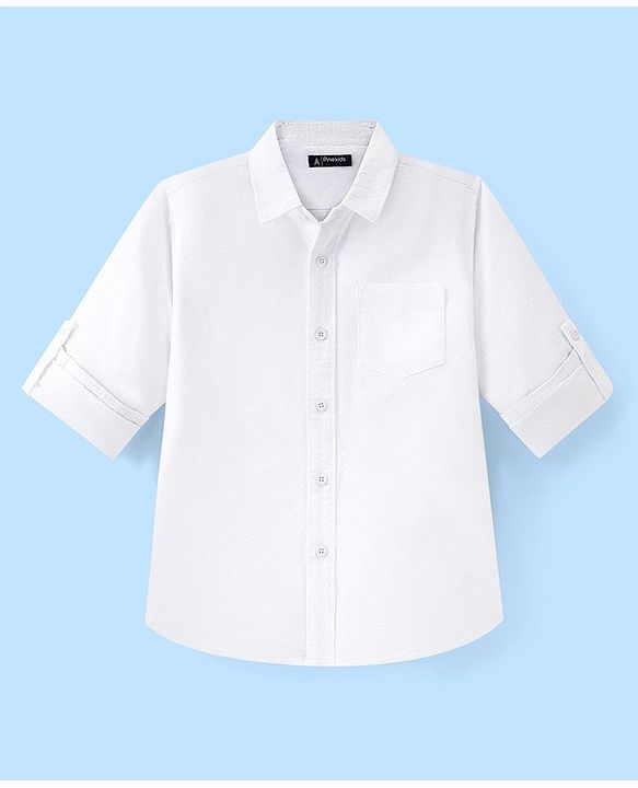 Pine Kids Cotton Woven Half Sleeves Solid Colour - White