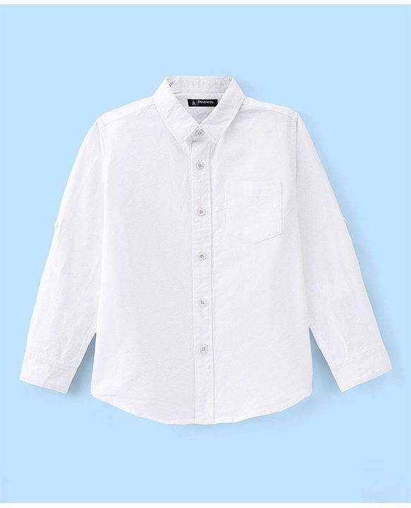 Pine Kids Cotton Woven Half Sleeves Solid Colour - White