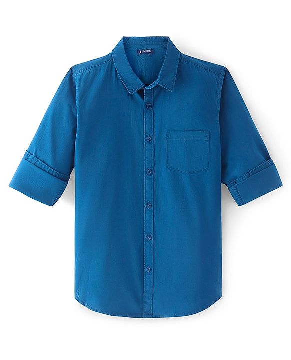 Pine Kids Cotton Woven Full Sleeves Solid Shirt - Blue