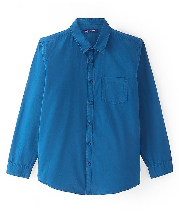 Pine Kids Cotton Woven Full Sleeves Solid Shirt - Blue