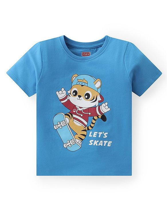 Babyhug Single Jersey Knit Half Sleeves Night Suit Animal Print - Blue