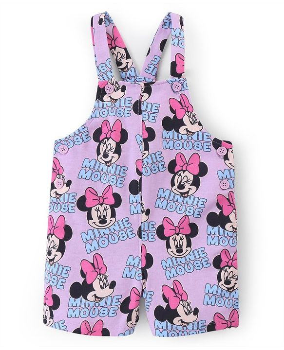 Babyhug Disney 100% Cotton Knit Dungaree With Frill Sleeves Top Minnie Mouse Print - Pink