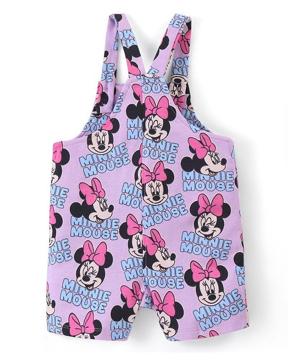 Babyhug Disney 100% Cotton Knit Dungaree With Frill Sleeves Top Minnie Mouse Print - Pink