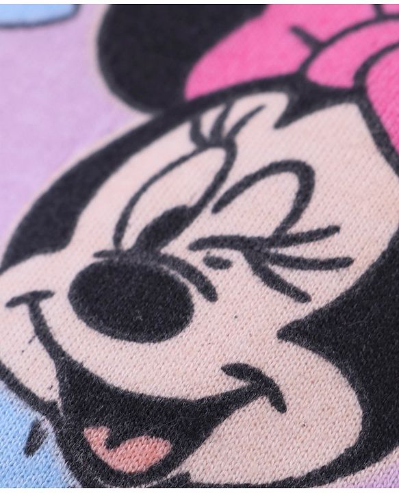 Babyhug Disney 100% Cotton Knit Dungaree With Frill Sleeves Top Minnie Mouse Print - Pink