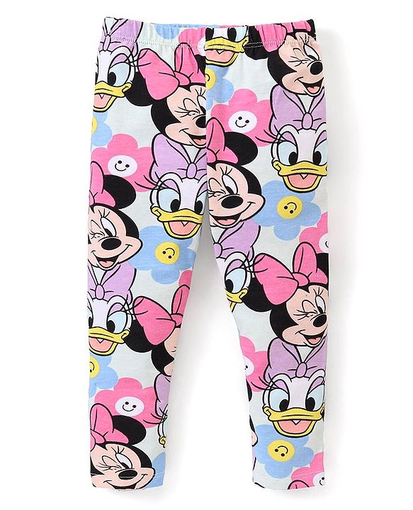 Babyhug Disney Cotton Lycra Full Length Leggings With Minnie Mouse Print - Multicolour