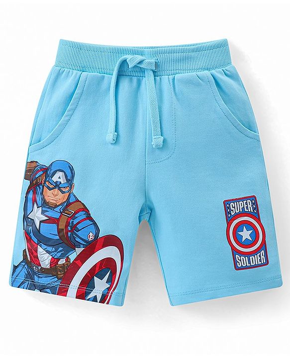 Babyhug Marvel Cotton Knit Shorts With Avengers Graphics Pack Of 2 - Blue