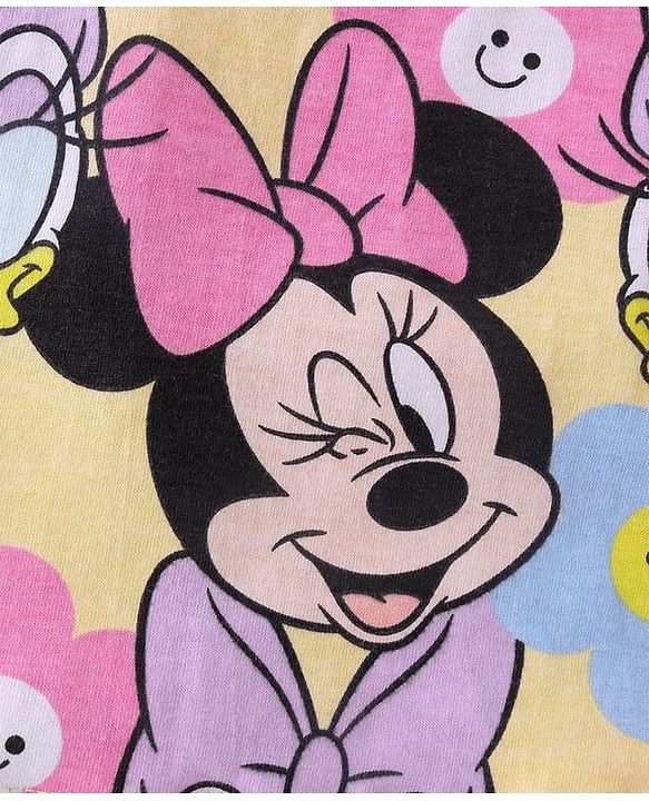 Babyhug Disney Cotton Knit Singlet Sleeves Top & Skirt Set With Minnie Mouse Graphics - Yellow & Navy