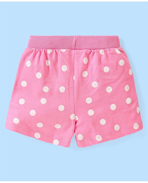 Babyhug Disney Single Jersey Knit  Sleeveless Top &  Shorts Set with Polka Dots & Minnie Mouse Graphics - White & Pink