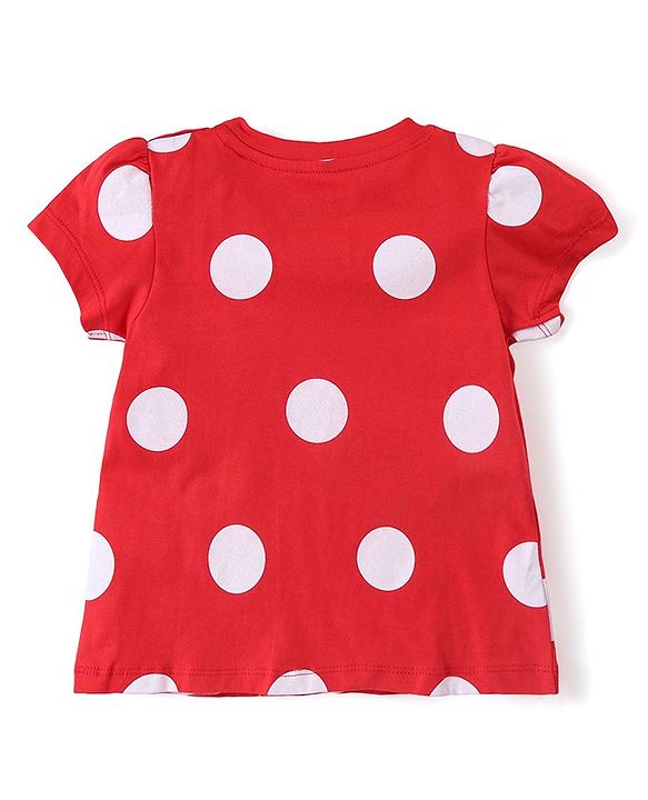 Babyhug Disney Single Jersey Knit Half Sleeve Top and Shorts Set with Minnie Mouse Graphics -Red & Navy Blue