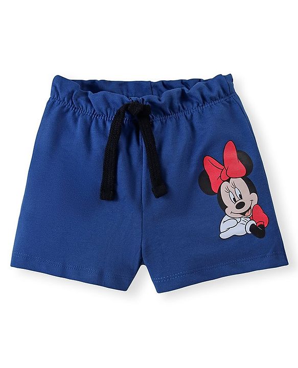 Babyhug Disney Single Jersey Knit Half Sleeve Top and Shorts Set with Minnie Mouse Graphics -Red & Navy Blue