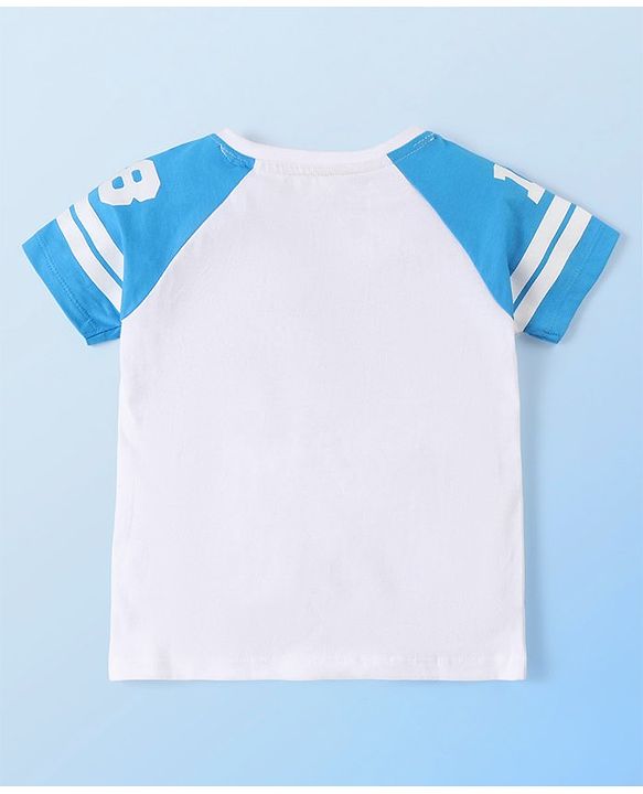 Babyhug Disney Single Jersey Knit Half Sleeves Shirt & Shorts With Mickey Mouse Graphics - White & Blue