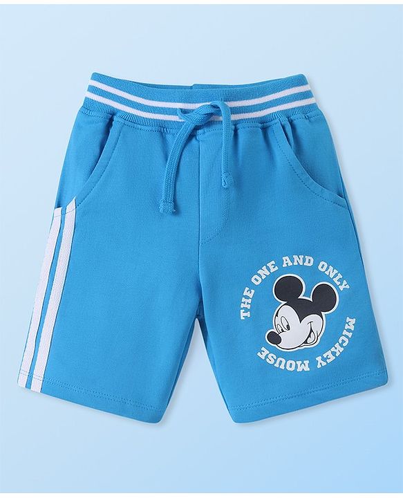 Babyhug Disney Single Jersey Knit Half Sleeves Shirt & Shorts With Mickey Mouse Graphics - White & Blue