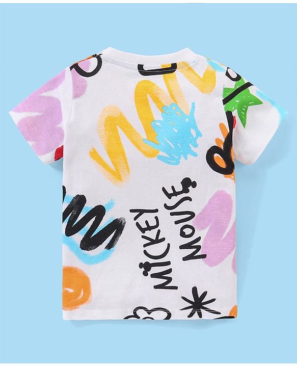 Babyhug Disney Single Jersey Knit Half Sleeves T-Shirt And Shorts Set With Mickey Mouse Graphics - White Purple & Black
