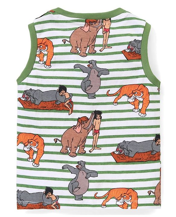 Babyhug Disney Single Jersey Knit Sleeveless T-Shirt And Shorts Set With Jungle Book Print - Green & White