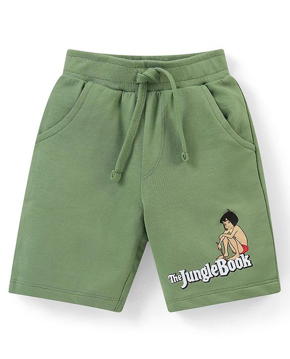 Babyhug Disney Single Jersey Knit Sleeveless T-Shirt And Shorts Set With Jungle Book Print - Green & White