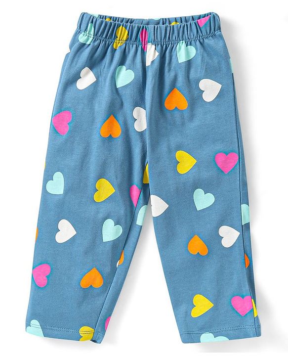 Babyhug Single Jersey Full Sleeves Night Suit Heart Print - Blue