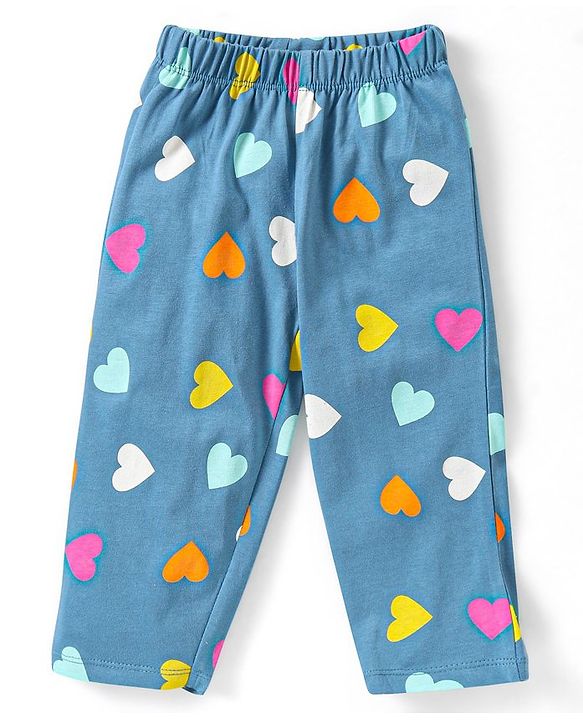 Babyhug Single Jersey Full Sleeves Night Suit Heart Print - Blue