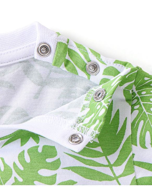 Babyhug Disney Cotton Knit Half Sleeves T-Shirt with Lion King Graphics & Tropical Print - White & Green