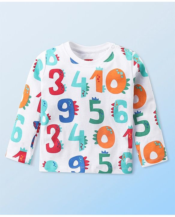 Babyhug Cotton Knit Full Sleeves Night Suit With Numbers Print - White