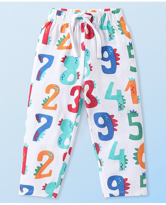 Babyhug Cotton Knit Full Sleeves Night Suit With Numbers Print - White