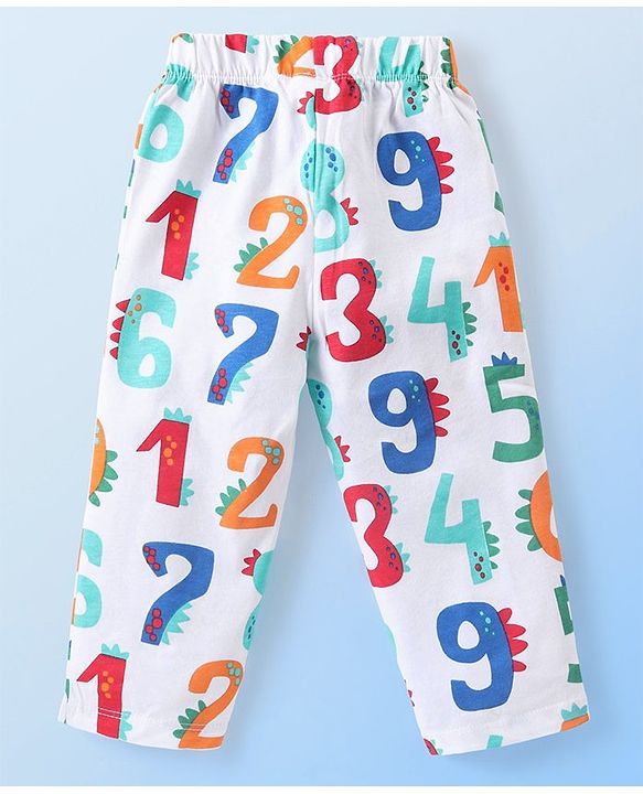 Babyhug Cotton Knit Full Sleeves Night Suit With Numbers Print - White